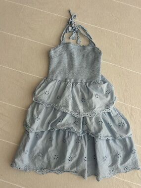 Sincerely Jules Light Blue Eyelet Halter Tiered Dress